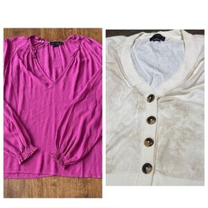 Sanctuary Bundle Closet Cleanout Fuchsia V-Neck Blouse and Cream Cardigan